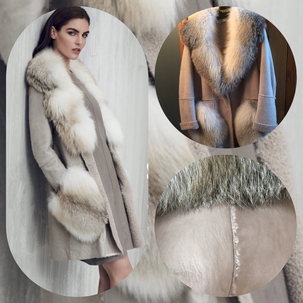 NEW Dennis Basso for Maximilian Shearling Coat w/ Fox Fur